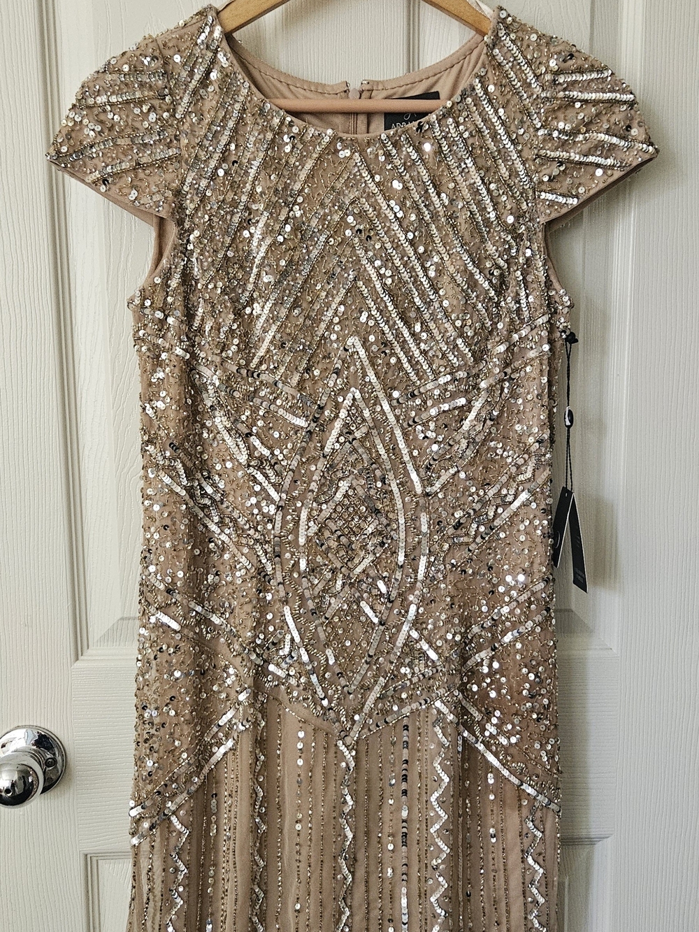 Adrianna Papell Champagne Sequin Cap Sleeve Formal Dress